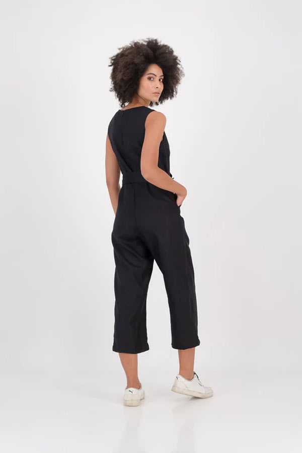 Clarke Jumpsuit in Black Linen