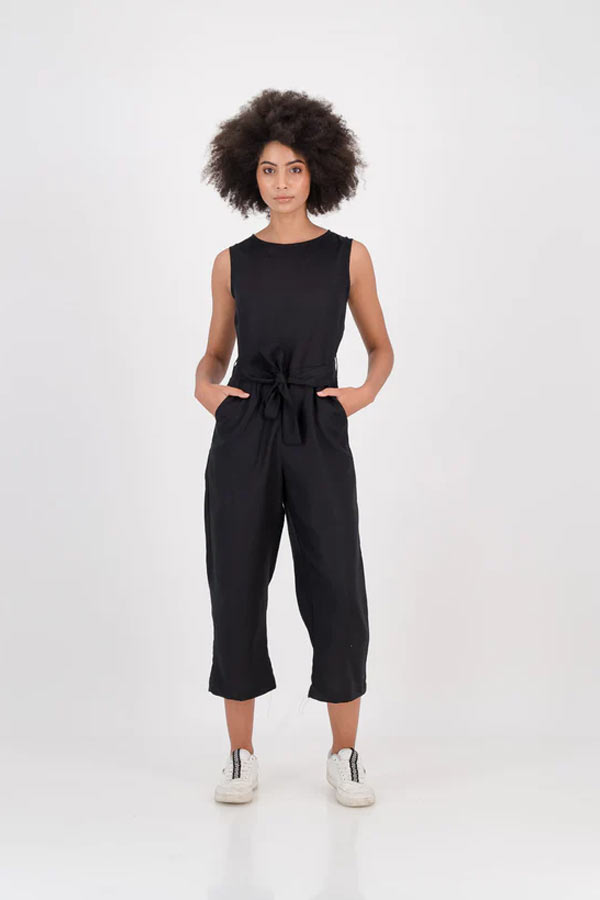 Clarke Jumpsuit in Black Linen